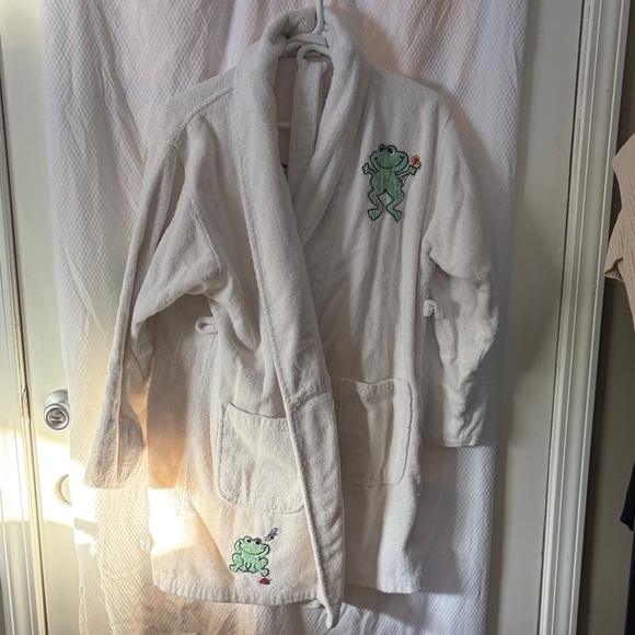 90’s Vintage Delicates Spa Frog Embroidered Terry Cloth Towel Robe w/Pockets